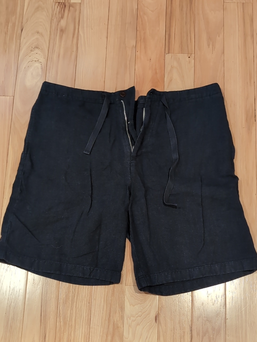 Men's Navy Drawstring Linen Blend Shorts
